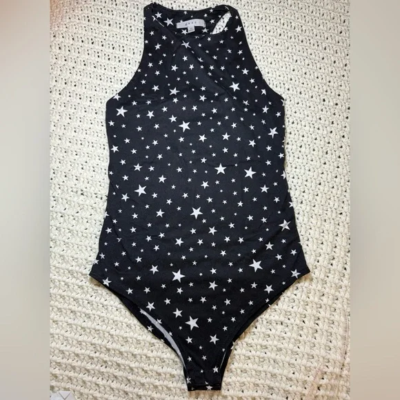 Gaze Star Print Sleeveless Bodysuit XS | Black & White | Snap Closure - Picture 1 of 11
